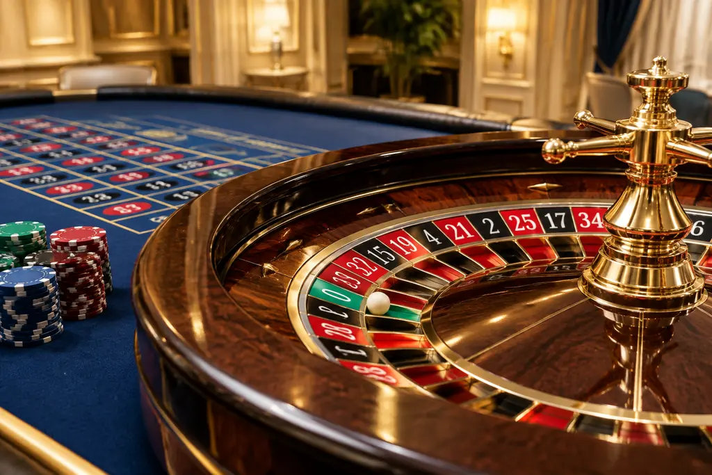 Roda roulette dan tata letak meja casino