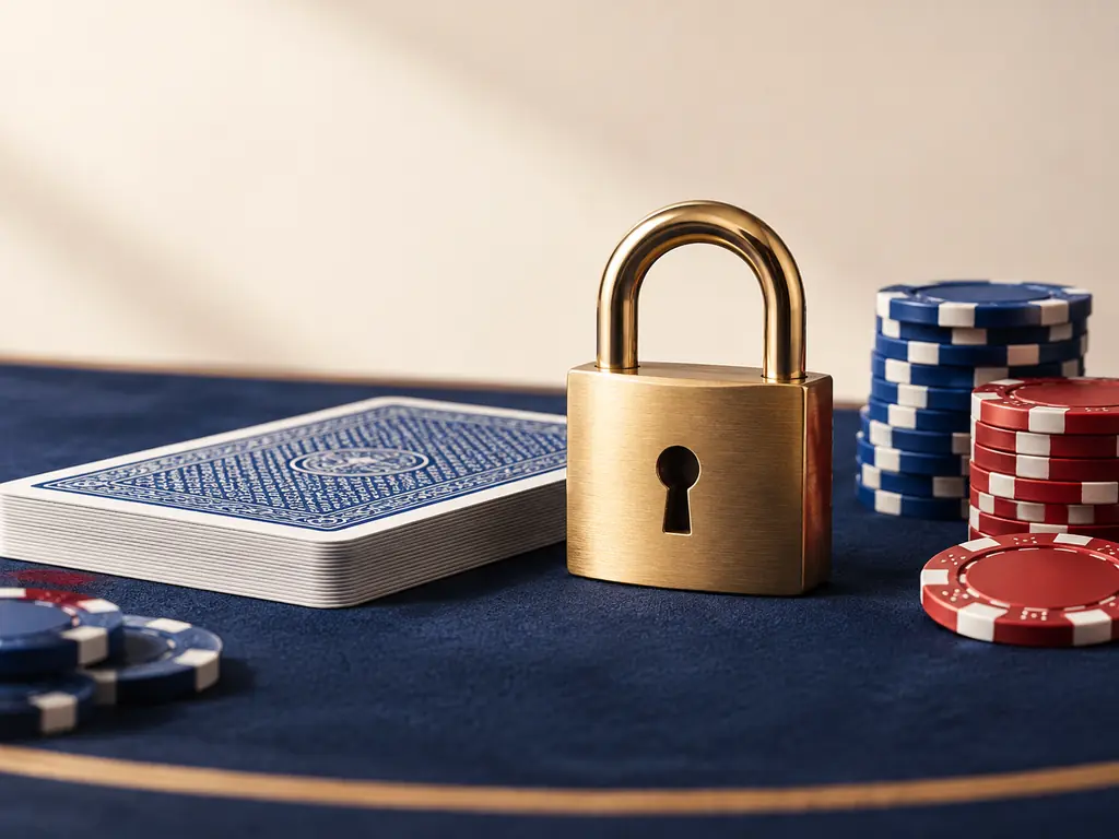 Gembok dan kartu pada permukaan meja casino